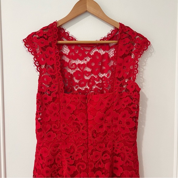 Shoshanna Red Lace Shift Knee Length Dress US 8 - Picture 4 of 7